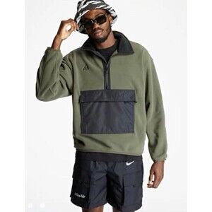 Nike Sweater Mens M Green ACG Polartec Fleece Half Zip Anorak Pullover Outdoors